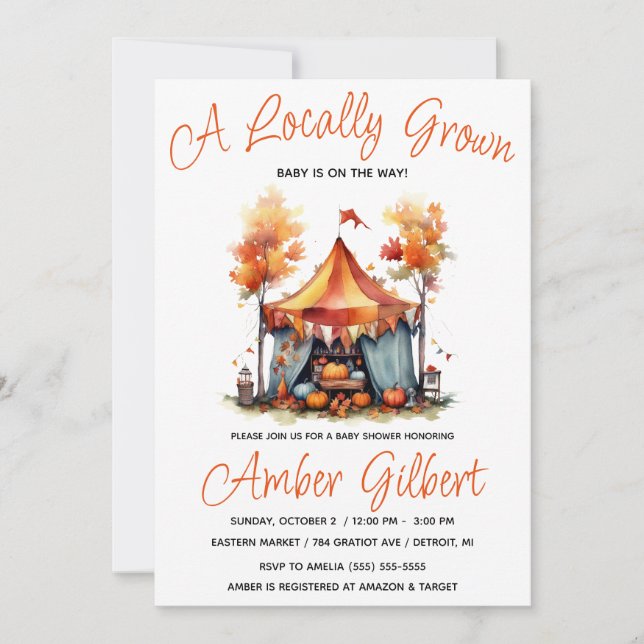 Invitación Baby Shower de mercado para granjeros de otoño (Anverso)