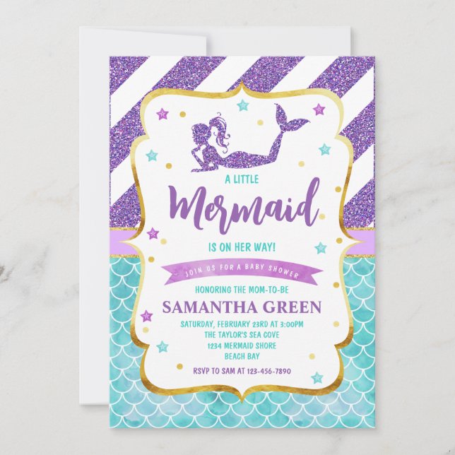 Invitación Baby Shower de Mermaid (Anverso)