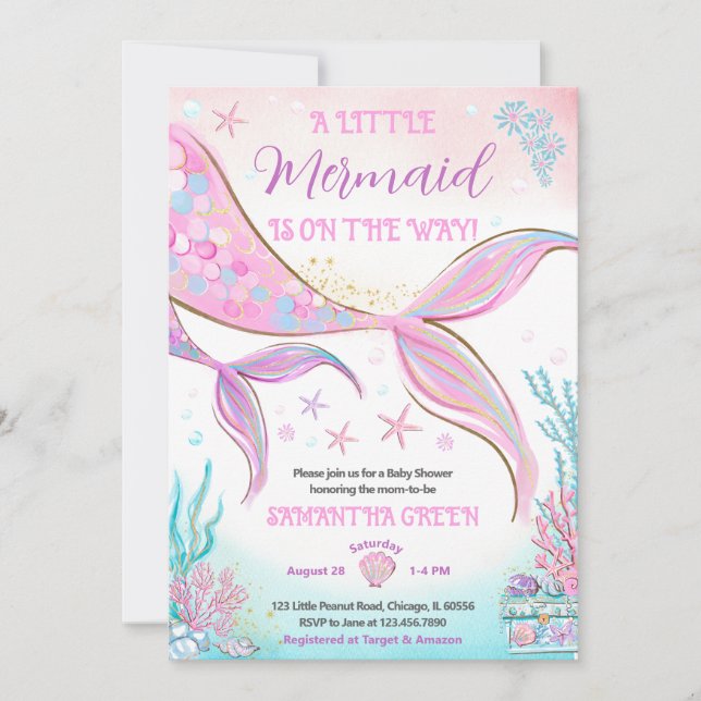 Invitación Baby Shower de Mermaid (Anverso)