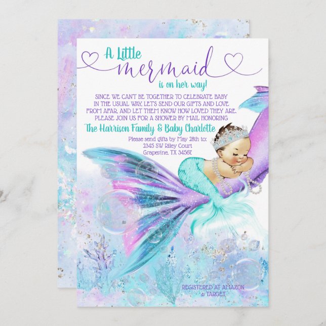 Invitación Baby Shower de Mermaid Mail (Anverso / Reverso)