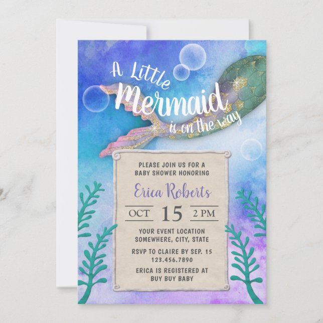 Invitación Baby Shower de Mermaid Under Sea Princess (Anverso)
