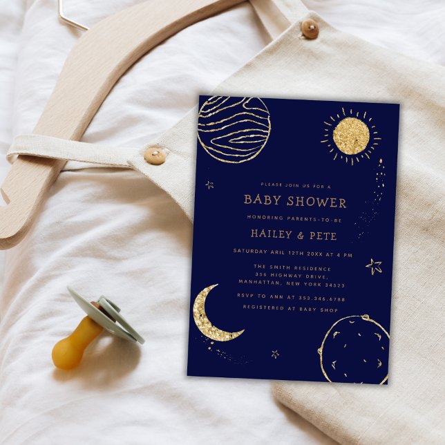 Invitación Baby Shower de Midnight Galaxy Moon Star (Midnight Galaxy Moon Star Boy Baby Shower Invitation)