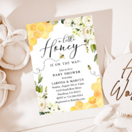 Invitación Baby Shower de miel de abeja floral blanca