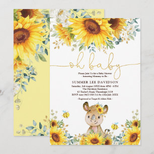 Invitación Baby Shower de miel de girasol rinoceronte