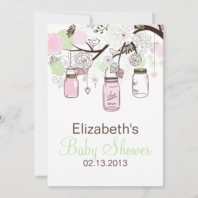 Invitación Baby Shower de Mint Green Mason Jars (Anverso)