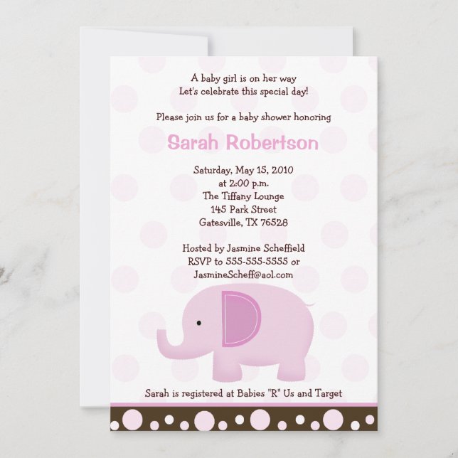 Invitación Baby Shower de Mod Elephant Soft Pink 5 (Anverso)