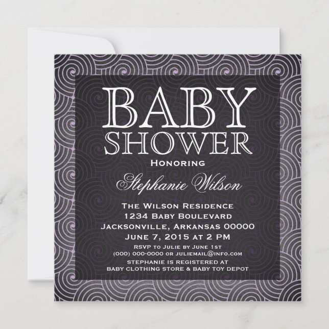 Invitación Baby Shower de Mod Swirls, Lilac (Anverso)