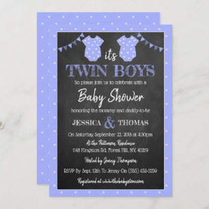 Invitación Baby Shower de moda de Chalkboard Twin Boys