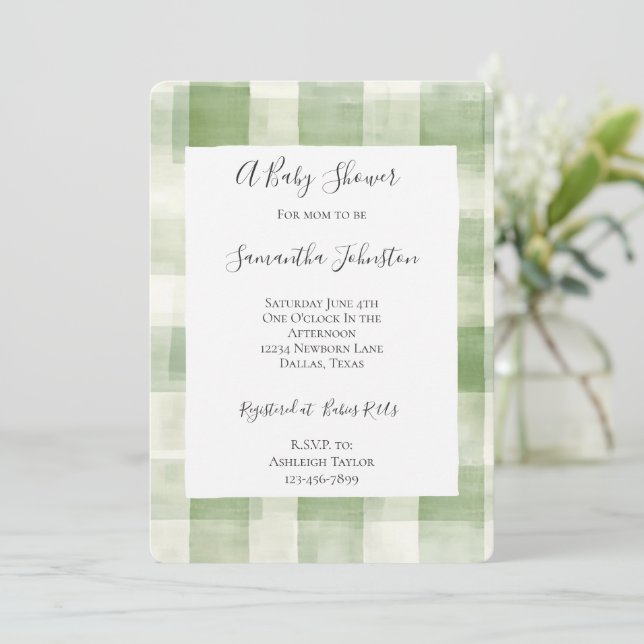 Invitación Baby Shower de Moda de franjas de crema verde occi (Anverso de pie)
