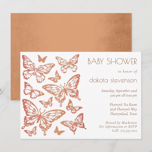 Invitación Baby Shower de Moda de mariposa | Naranja Quemado  (Anverso / Reverso)