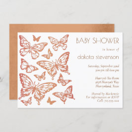 Invitación Baby Shower de Moda de mariposa | Naranja Quemado 