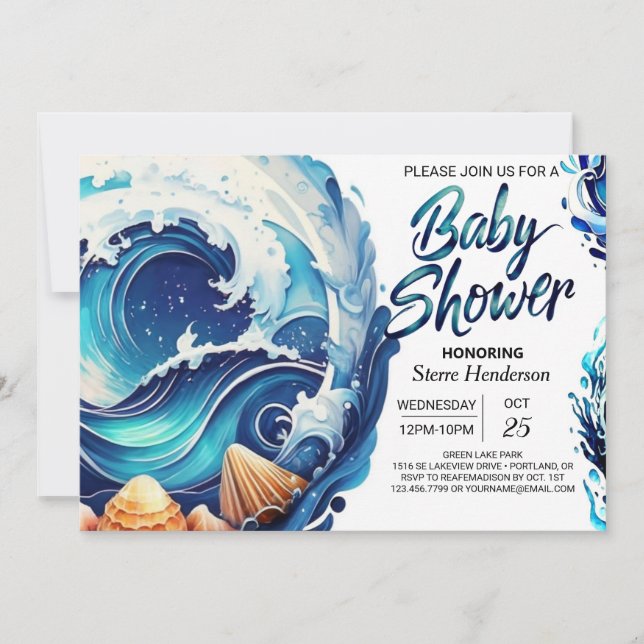 Invitación Baby Shower de Moda de olas de playa (Anverso)