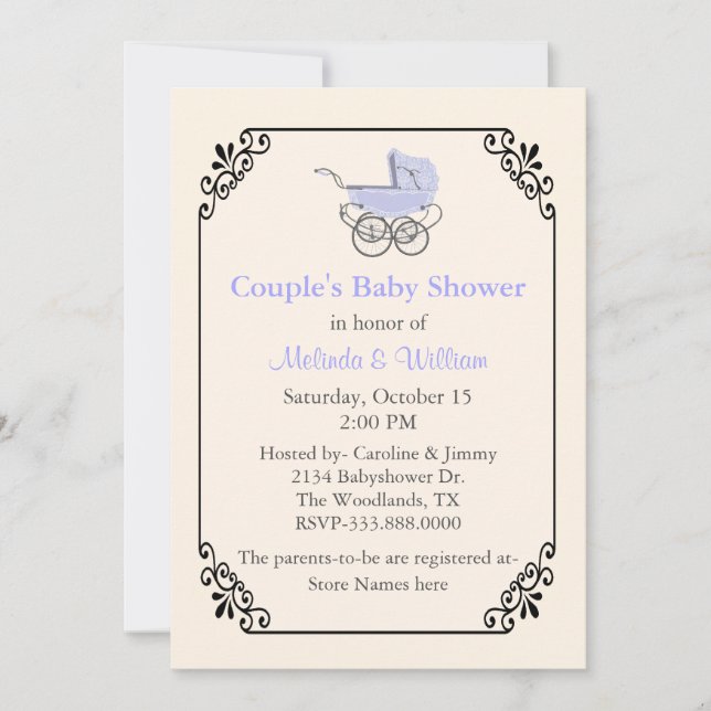 Invitación Baby Shower de Moda de pareja marfileña (Anverso)