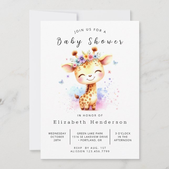 Invitación Baby Shower de moda Digital Giraffe (Anverso)
