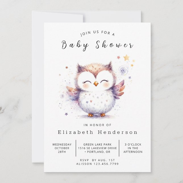 Invitación Baby Shower de moda Forest Owl (Anverso)