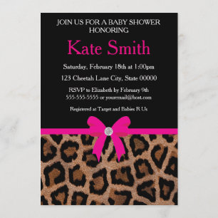 Invitación Baby Shower de moda Hot Pink and Black Leopard Bow