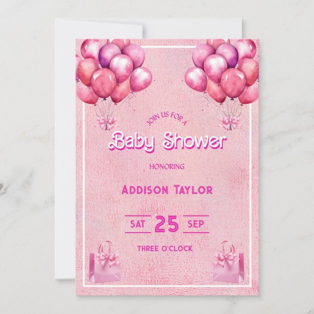 Invitación Baby Shower de moda Hot Pink Barbiedoll (Anverso)