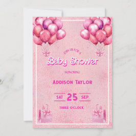 Invitación Baby Shower de moda Hot Pink Barbiedoll