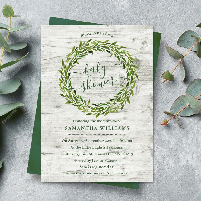 Invitación Baby Shower de moda Laurel Wreath Greenery (Subido por el creador)