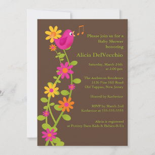 Invitación Baby Shower de moda para Aves y Flores