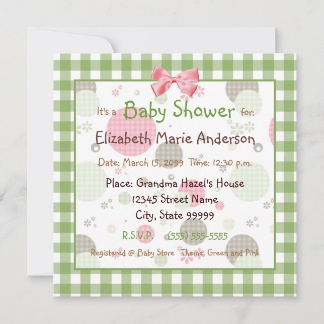 Invitación Baby Shower de moda para los puntos de Chica Gingh (Anverso)