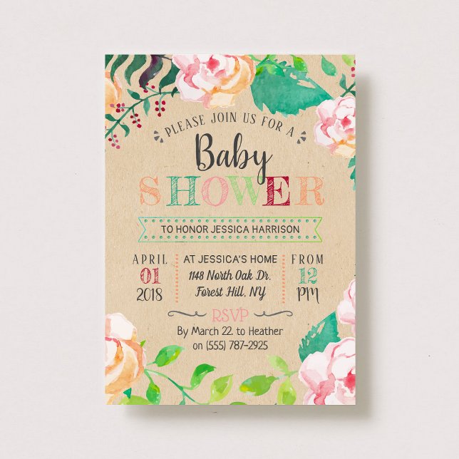 Invitación Baby Shower de moda Spring Floral Typography (Subido por el creador)