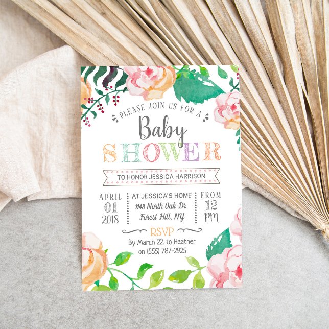 Invitación Baby Shower de moda Spring Floral Typography (Subido por el creador)