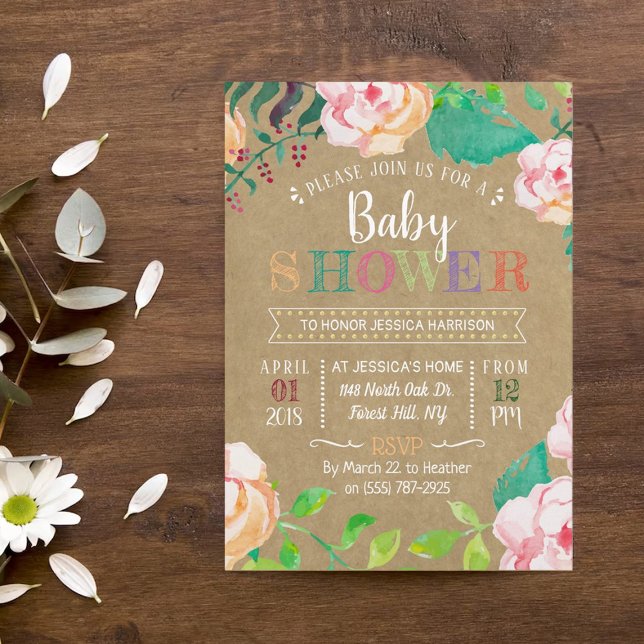 Invitación Baby Shower de moda Spring Floral Typography (Subido por el creador)