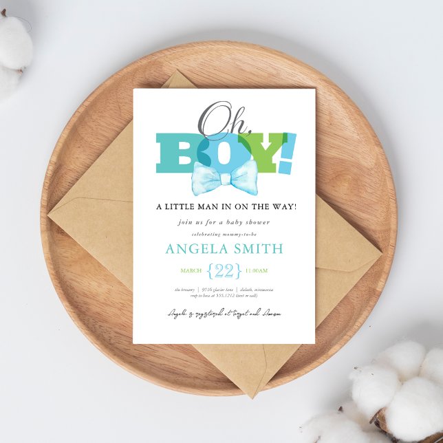 Invitación Baby Shower de Modern Blue Green Oh Boy (Subido por el creador)