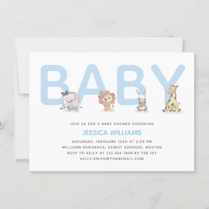 Invitación Baby Shower de Modern Cute Animal Blue Boy