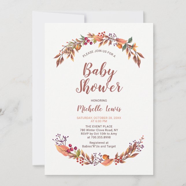 Invitación Baby Shower de Modern Floral Fall Boy (Anverso)
