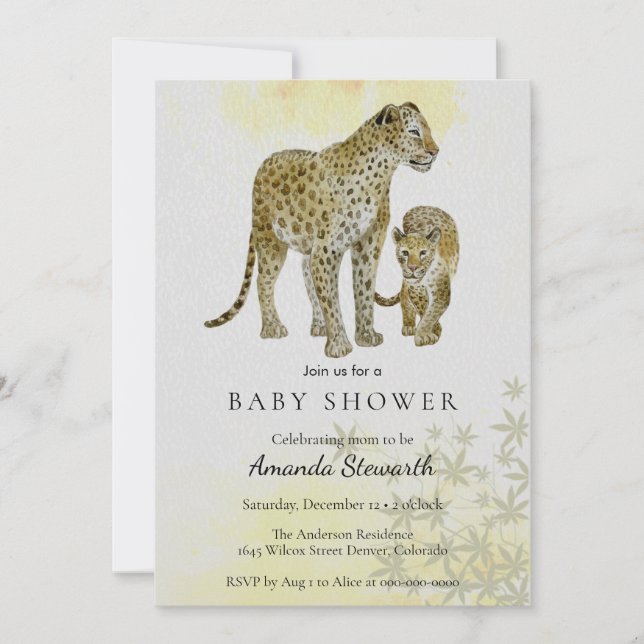 Invitación Baby Shower de Mom & Baby Leopard (Anverso)