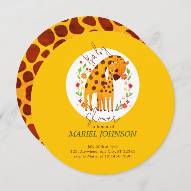 Invitación Baby Shower de Mommy and Baby Giraffe (Anverso / Reverso)
