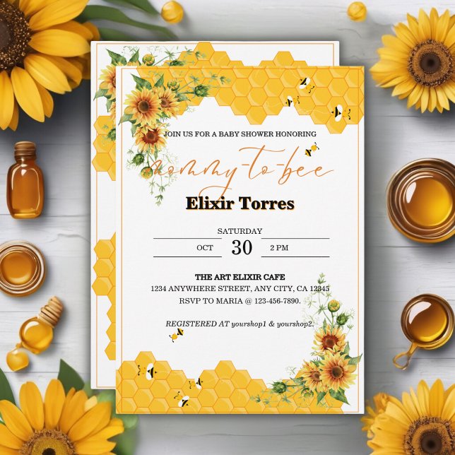 Invitación Baby Shower De Mommy-To-Bee De Sunflower Honeycomb (Subido por el creador)