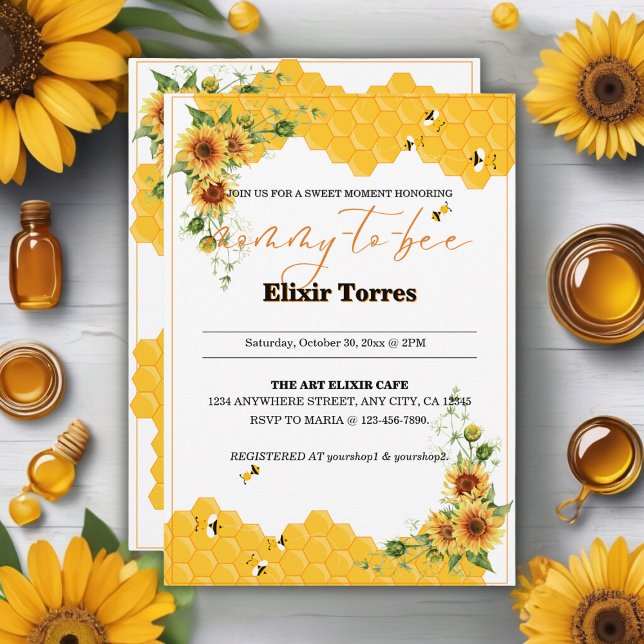 Invitación Baby Shower De Mommy-To-Bee De Sunflower Honeycomb (Subido por el creador)