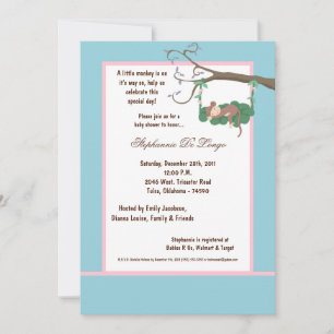Invitación Baby Shower de mono azul 5x7