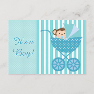 Invitación Baby Shower de mono azul verde azulado