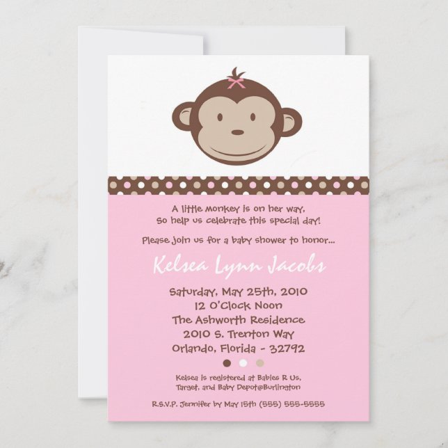 Invitación Baby Shower de mono de moho moderno gir (Anverso)