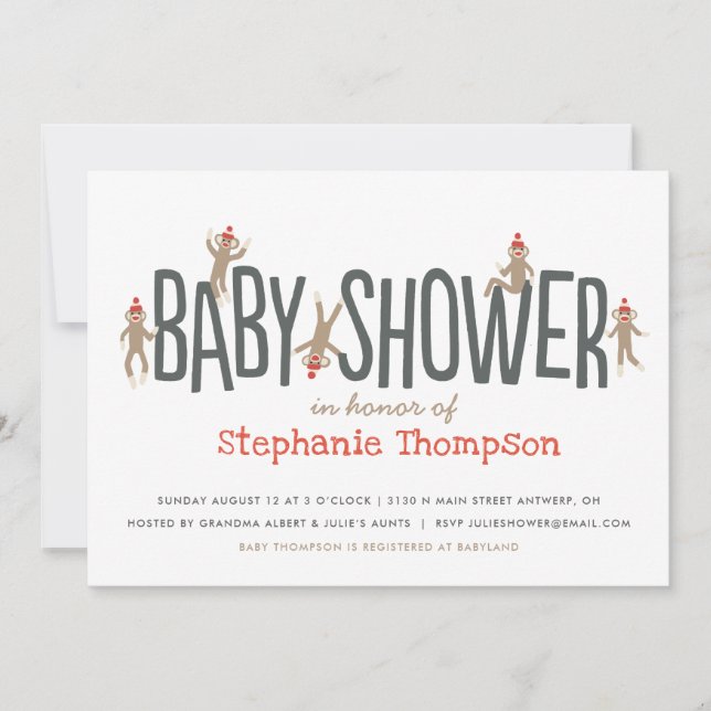 Invitación Baby Shower de mono dulce y negro (Anverso)