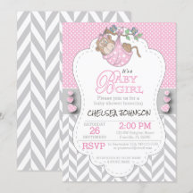 Baby Shower de mono gris rosa y blanco