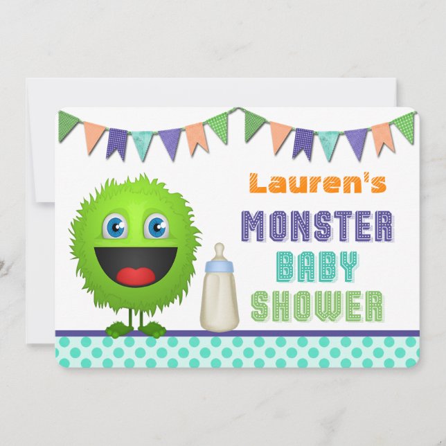 Invitación Baby Shower de monstruo corto (Anverso)