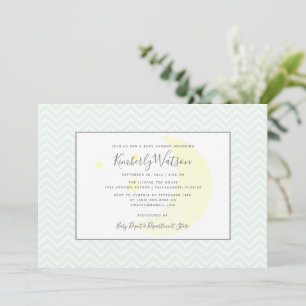 Invitación Baby Shower de Moon and Stars Chevron   Mint Green