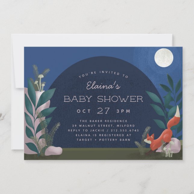 Invitación Baby Shower de Moonlit Forest Woodland  (Anverso)