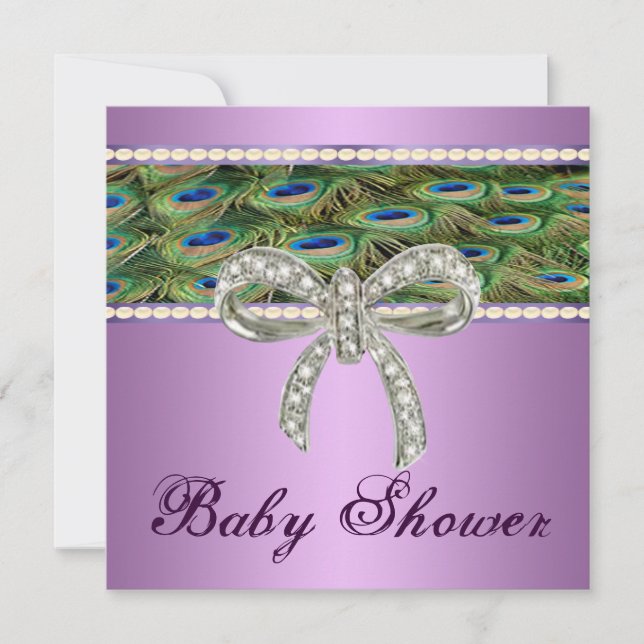 Invitación Baby Shower de morado Peacock Diamond B (Anverso)