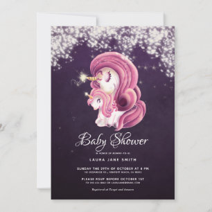Invitación Baby Shower de morado Purpurina de oro mágico de U