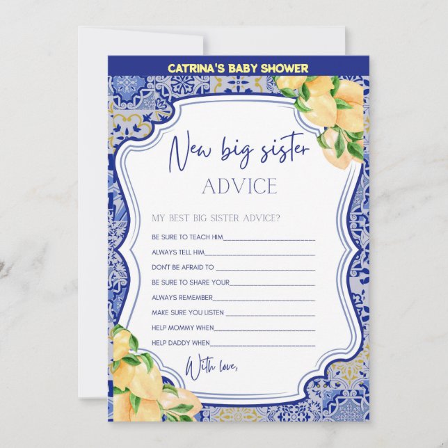 Invitación Baby Shower de mosaicos azules de limón - Nombre e (Anverso)