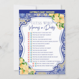 Invitación Baby Shower de mosaicos azules de limón - Nombre e