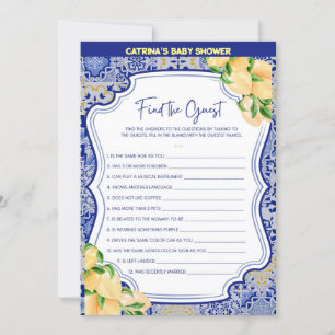 Invitación Baby Shower de mosaicos azules de limón - Nombre e
