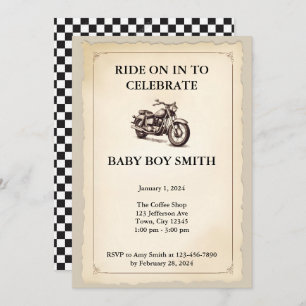 Invitación Baby Shower de motocicleta de época