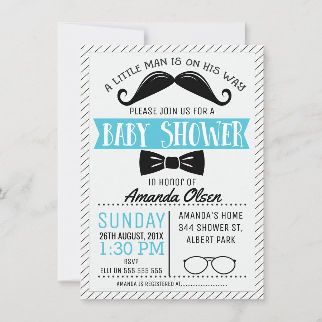 Invitación Baby Shower de Mustache Little Gentlema (Anverso)